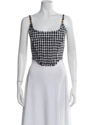 Pre-owned Versace Virgin Wool Plaid Print Crop Top In Black