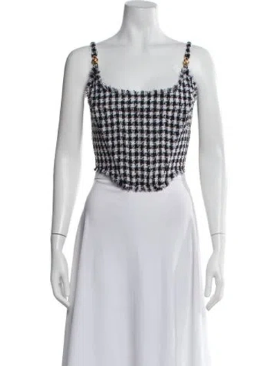 Pre-owned Versace Virgin Wool Plaid Print Crop Top In Black