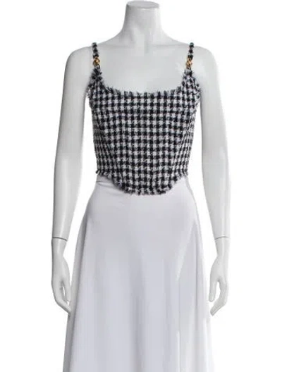 Pre-owned Versace Virgin Wool Plaid Print Crop Top In Black