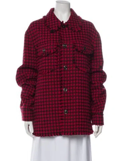 Pre-owned Versace Virgin Wool Plaid Print Jacket In Red