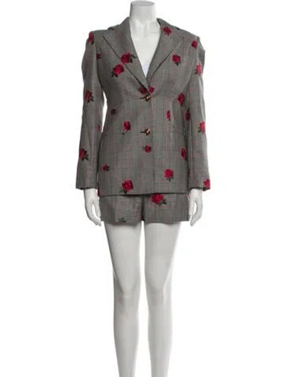 Pre-owned Versace Virgin Wool Plaid Print Skirt Suit In Multi