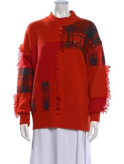 Pre-owned Versace Virgin Wool Plaid Print Sweater In Red