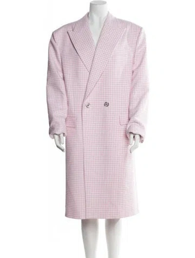 Pre-owned Versace Virgin Wool Plaid Print Trench Coat In Multi