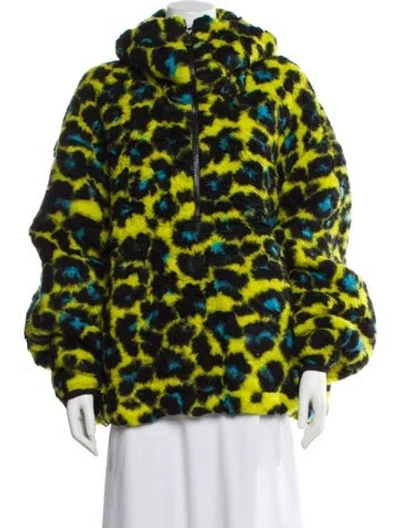 Pre-owned Versace Virgin Wool Printed Faux Fur Jacket W/ Tags In Yellow