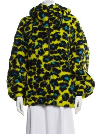 Pre-owned Versace Virgin Wool Printed Faux Fur Jacket W/ Tags In Yellow