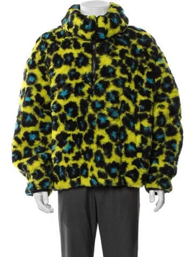 Pre-owned Versace Virgin Wool Printed Faux Fur Jacket W/ Tags In Yellow