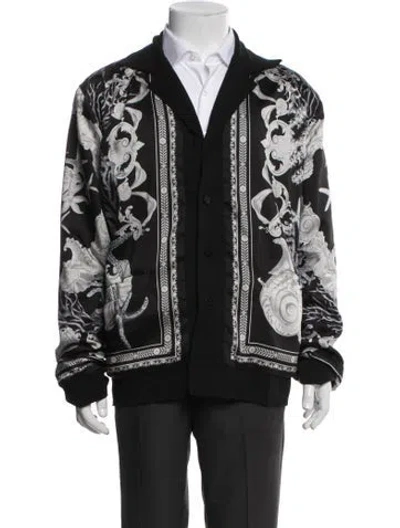 Pre-owned Versace Virgin Wool Printed Moto Jacket In Black