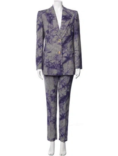 Pre-owned Versace Virgin Wool Printed Pantsuit In Purple