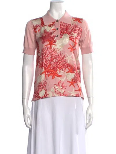 Pre-owned Versace Virgin Wool Printed Polo In Pink