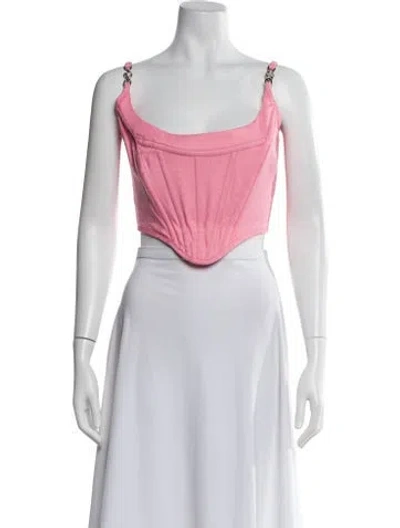 Pre-owned Versace Virgin Wool Square Neckline Crop Top In Pink
