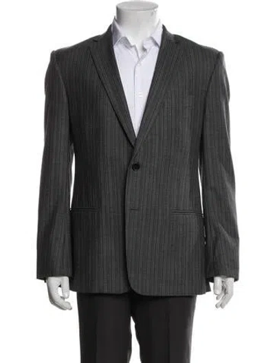Pre-owned Versace Virgin Wool Striped Blazer In Gray