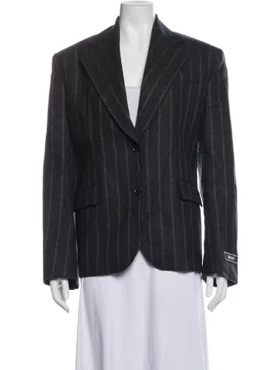 Pre-owned Versace Virgin Wool Striped Blazer In Grey