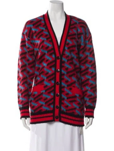 Pre-owned Versace Virgin Wool Striped Sweater In Blue/red
