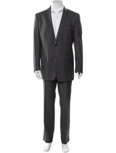 Pre-owned Versace Virgin Wool Striped Two-piece Suit In Gray