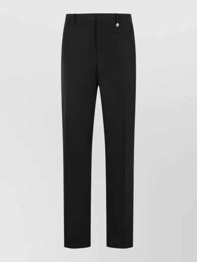 Versace Virgin Wool Trousers Straight Leg Belt Loops In Black