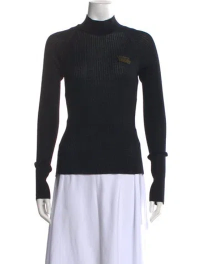 Pre-owned Versace Virgin Wool Turtleneck Top In Black