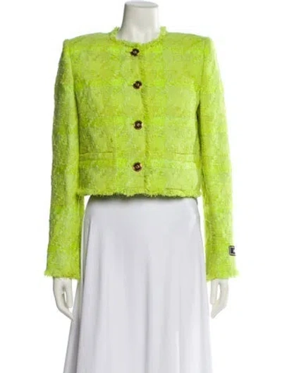 Pre-owned Versace Virgin Wool Tweed Pattern Evening Jacket In Green