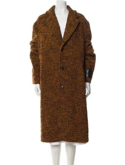 Pre-owned Versace Virgin Wool Tweed Pattern Faux Fur Coat W/ Tags In Brown