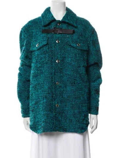 Pre-owned Versace Virgin Wool Tweed Pattern Faux Fur Coat W/ Tags In Multi