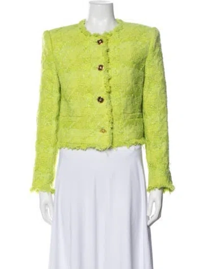 Pre-owned Versace Virgin Wool Tweed Pattern Jacket In Green