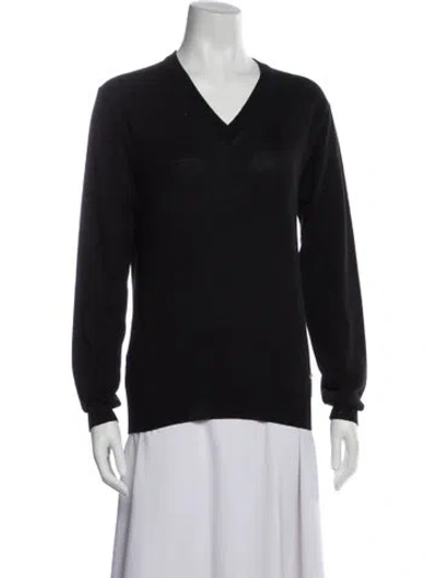 Pre-owned Versace Virgin Wool V-neck Sweater In Black