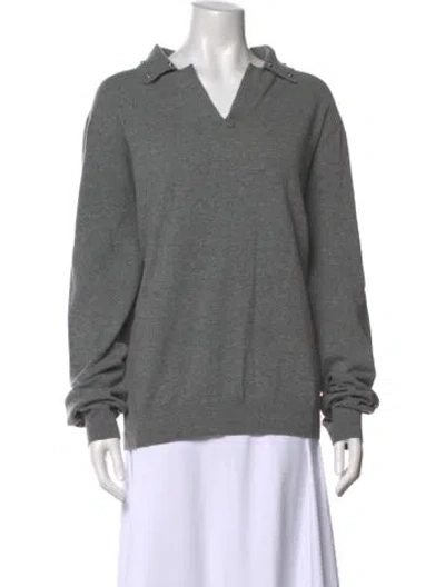 Pre-owned Versace Virgin Wool V-neck Sweater In Gray