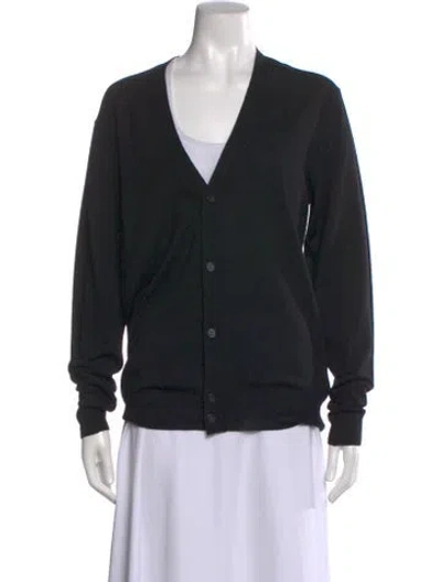 Pre-owned Versace Virgin Wool V-neck Sweater W/ Tags In Black