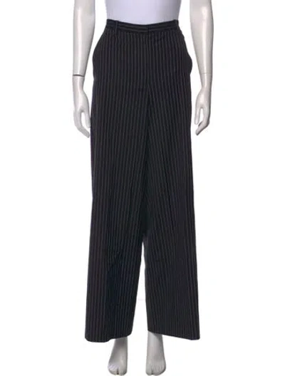Pre-owned Versace Virgin Wool Wide Leg Pants In Black