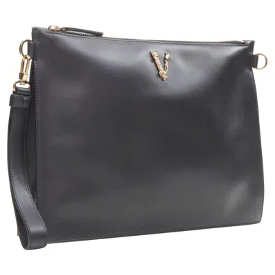 Versace Virtbarocco Leather Clutch Crossbody Bag In Black