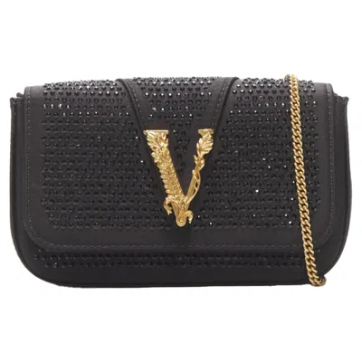 Versace Virtus Barocco Crystal Embellished Clutch Bag In Black