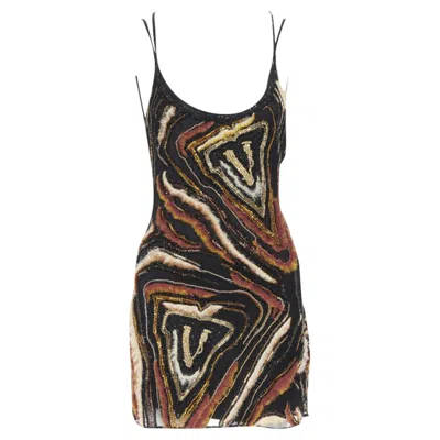 Versace Virtus Bead Embellished Dress In Brown