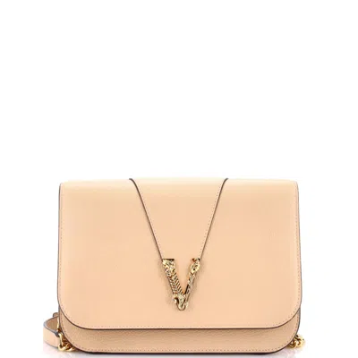 Versace Virtus Chain Flap Shoulder Bag Leather Medium In Blue