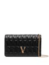Versace Virtus Quilted Leather Wallet On Chain In Black