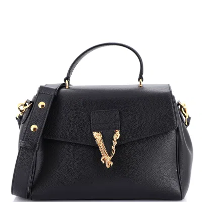 Versace Virtus Convertible Top Handle Bag Leather Medium In Black