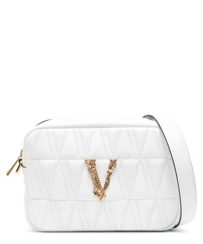 Versace Virtus Quilted Leather Crossbody Bag In White