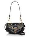 Versace Virtus Embellished Leather Shoulder Bag In Black