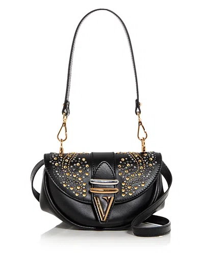 Versace Virtus Embellished Leather Shoulder Bag In Black