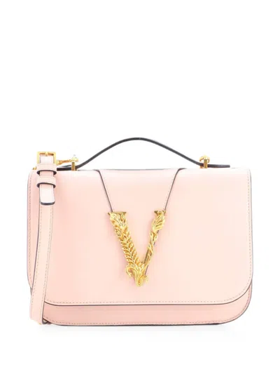Pre-owned Versace Virtus Flap Shoulder Bag Leather Small Crossbody Bag In Pink