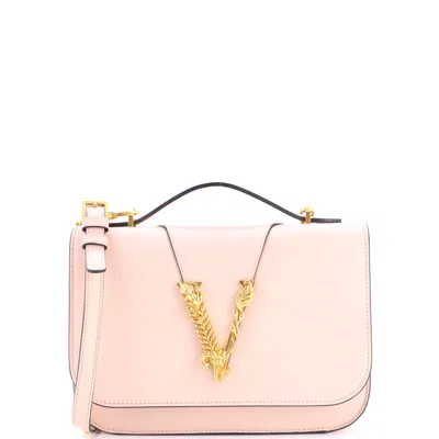 Versace Virtus Flap Shoulder Bag Leather Small In Pink