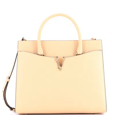 Versace Virtus Front Pocket Tote Leather Large In Sand