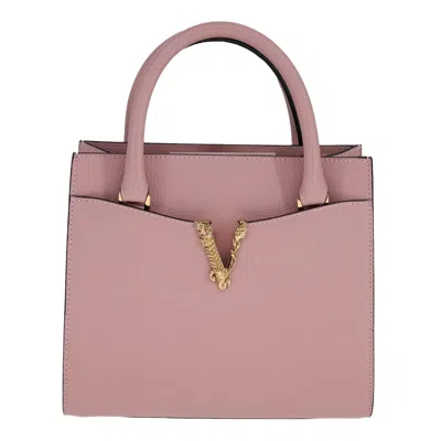 Pre-owned Versace Virtus Front Pocket Tote Leather Leather Tote Bag Bag () In Pink