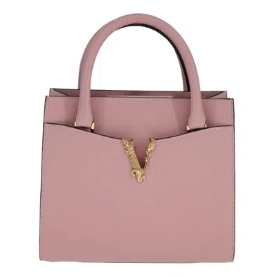 Pre-owned Versace Virtus Front Pocket Tote Leather Leather Tote Bag Bag () In Pink