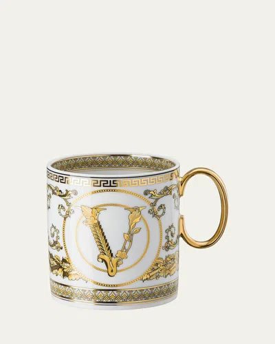 Versace Virtus Gala White Mug With Handle In Blue