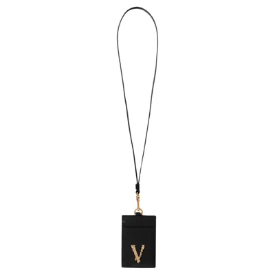 Pre-owned Versace Virtus Id Card Holder In Black