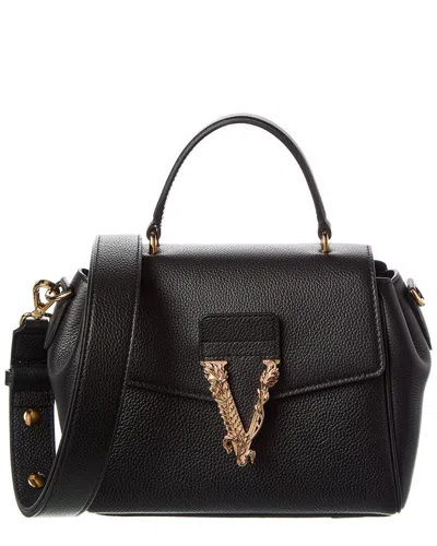 Versace Virtus Leather Satchel In Black