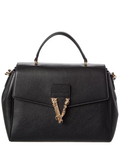 Versace Virtus Leather Satchel In Black