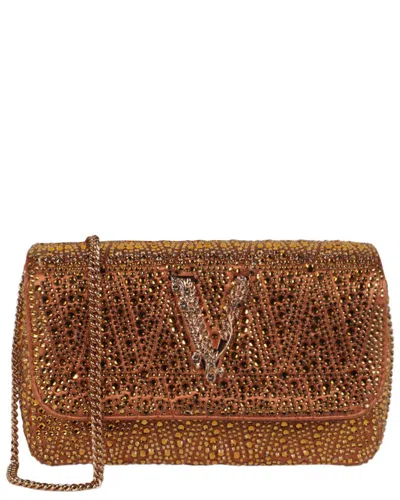 Versace Virtus Leather Shoulder Bag In Brown