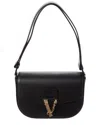 Versace Black Grainy Calf Leather Logo Crossbody Shoulder Bag In Black
