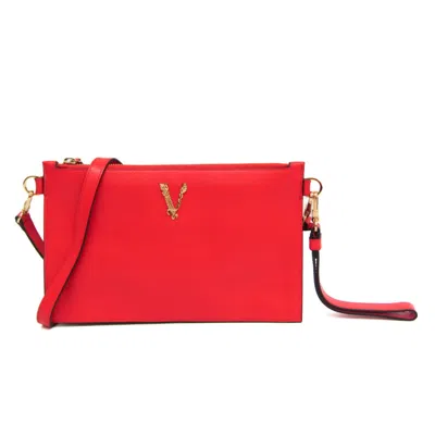 Pre-owned Versace Virtus Leather Shoulder Bag () In Red