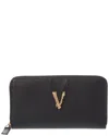 Versace Virtus Leather Zip Around Wallet In Black